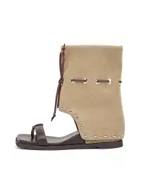 EBLAN | Lace-Up Cuff Toe Loop Flat Sandals-Brown