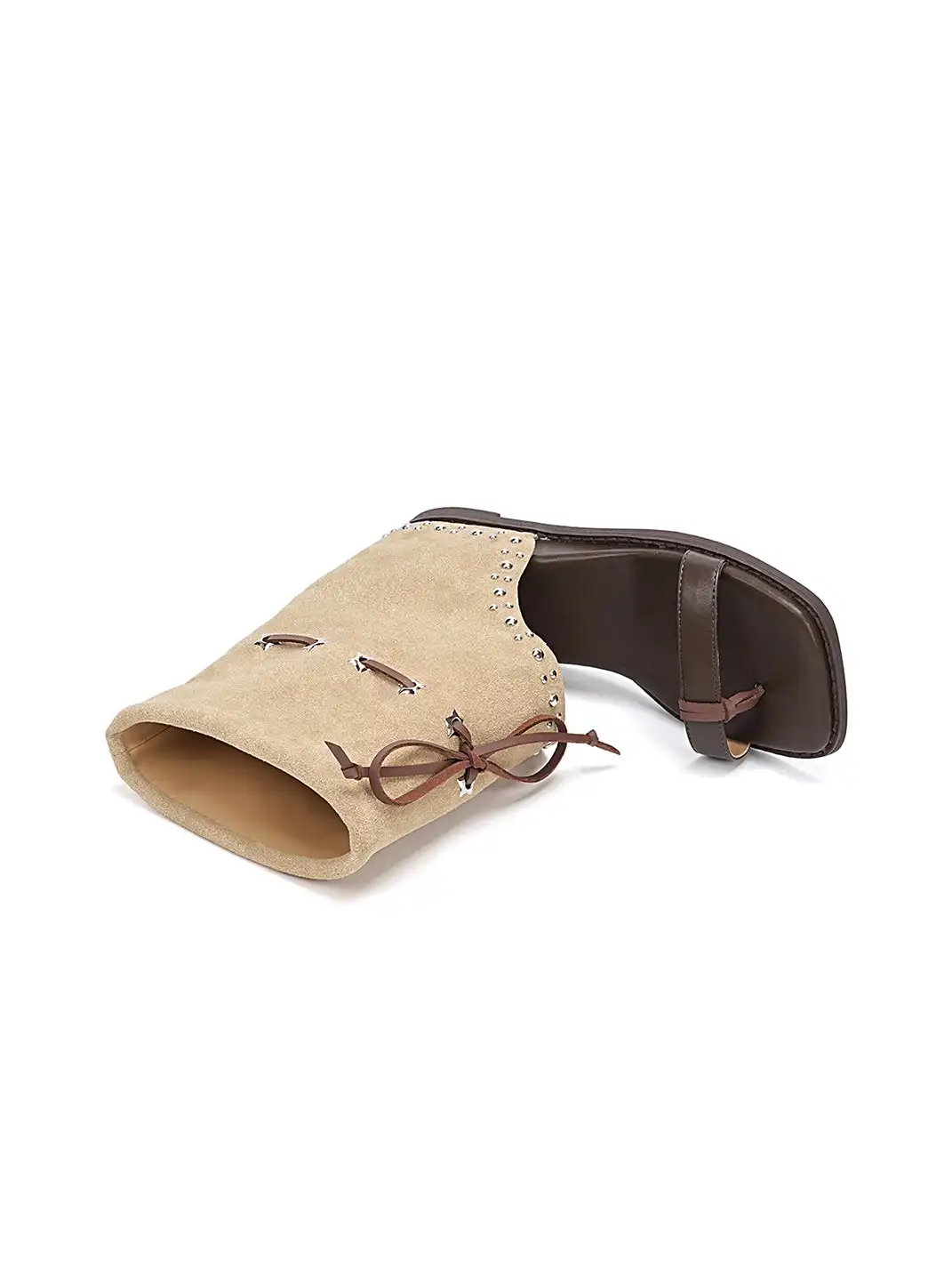 EBLAN | Lace-Up Cuff Toe Loop Flat Sandals-Brown