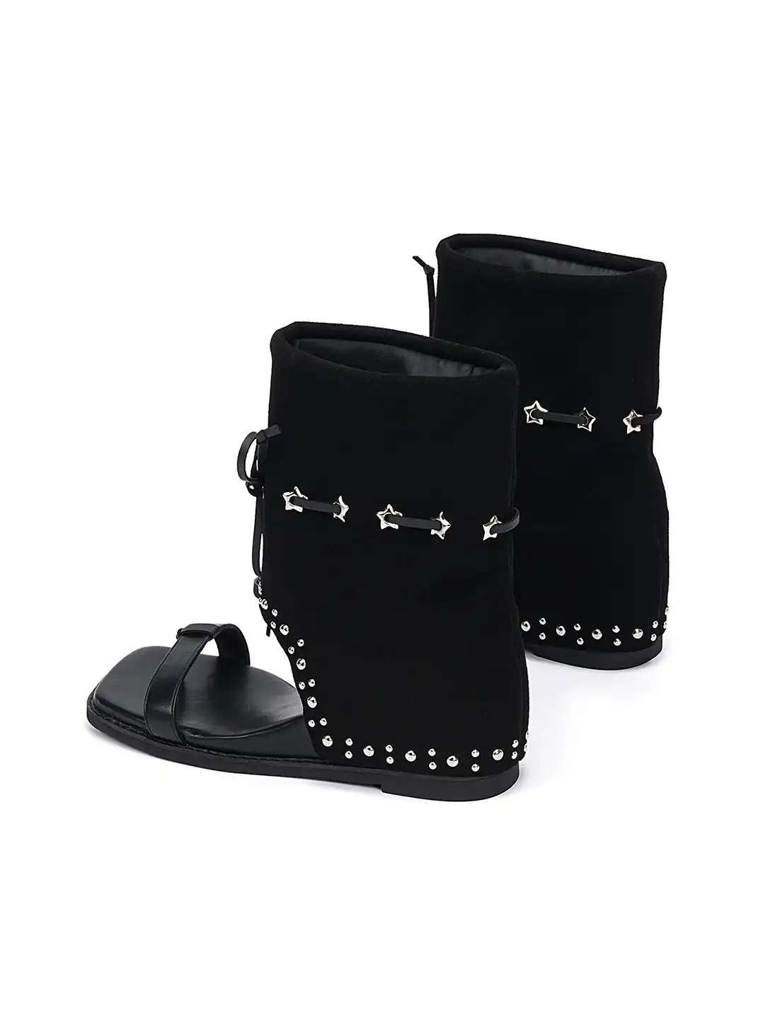 EBLAN | Lace-Up Cuff Toe Loop Flat Sandals-Black