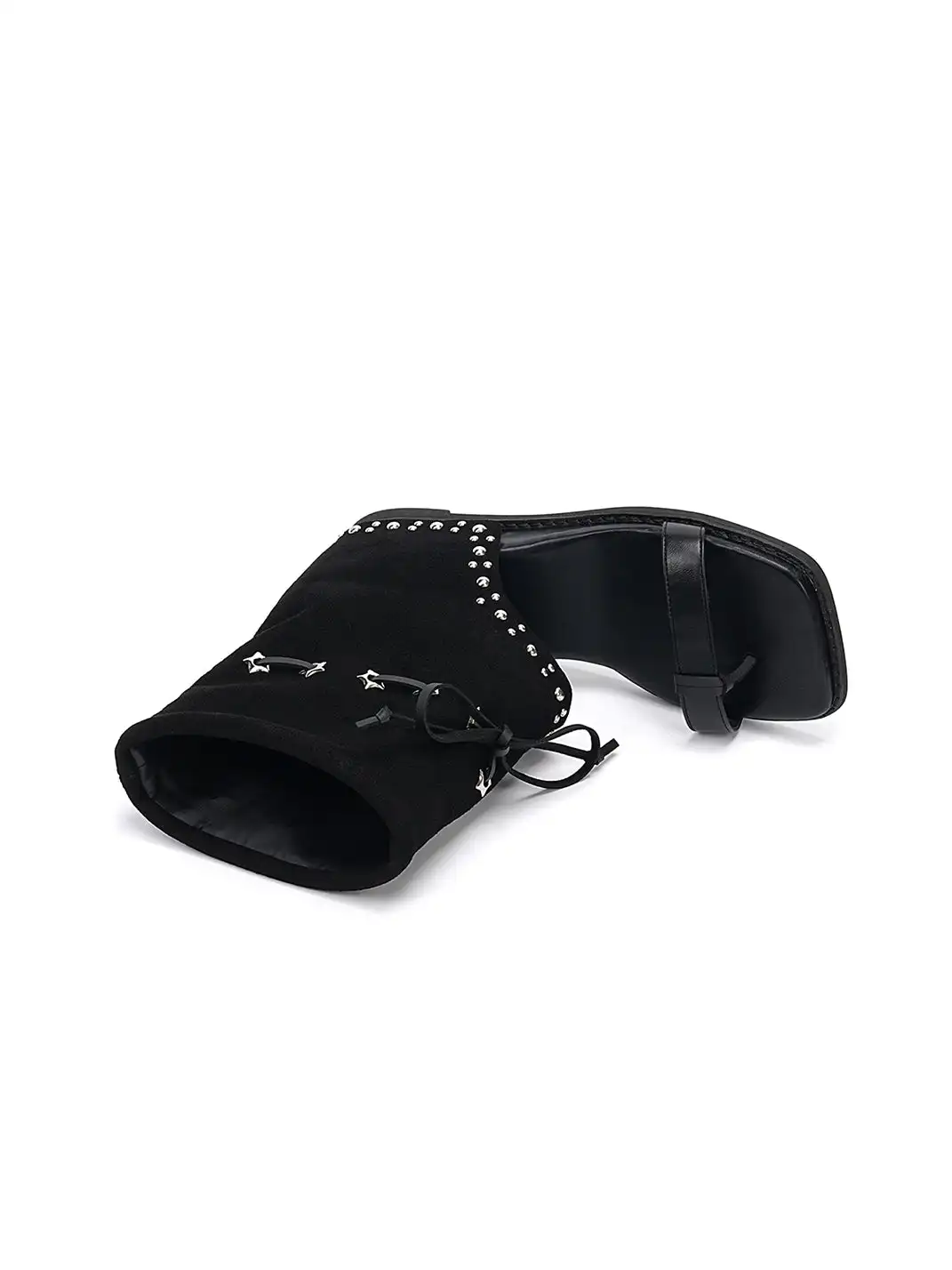 EBLAN | Lace-Up Cuff Toe Loop Flat Sandals-Black