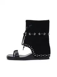EBLAN | Lace-Up Cuff Toe Loop Flat Sandals-Black