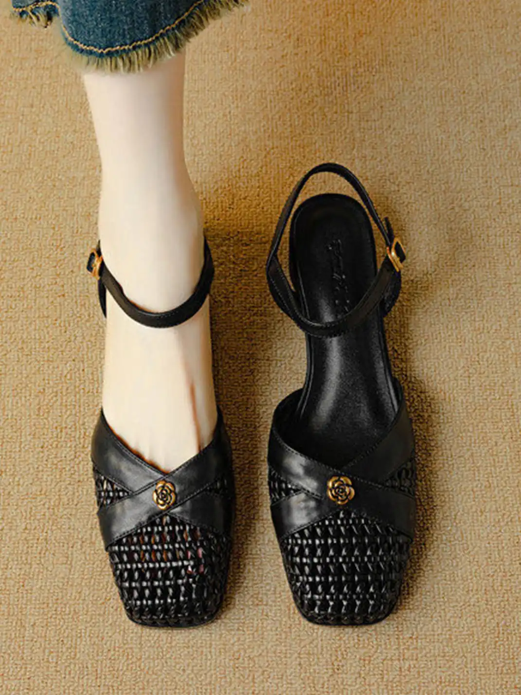 Cnlove Kids | Genuine Leather Woven Hollow Out Closed Toe Sandals
