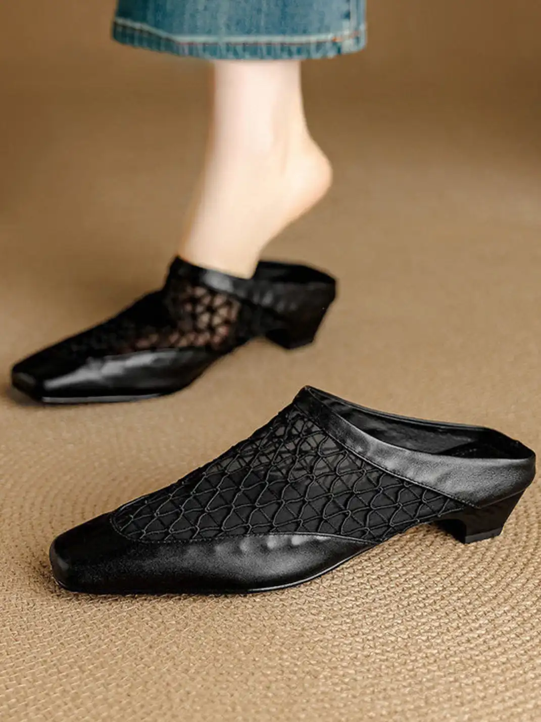 Cnlove Kids | Genuine Leather Mesh Hollow Out Closed Toe Mules