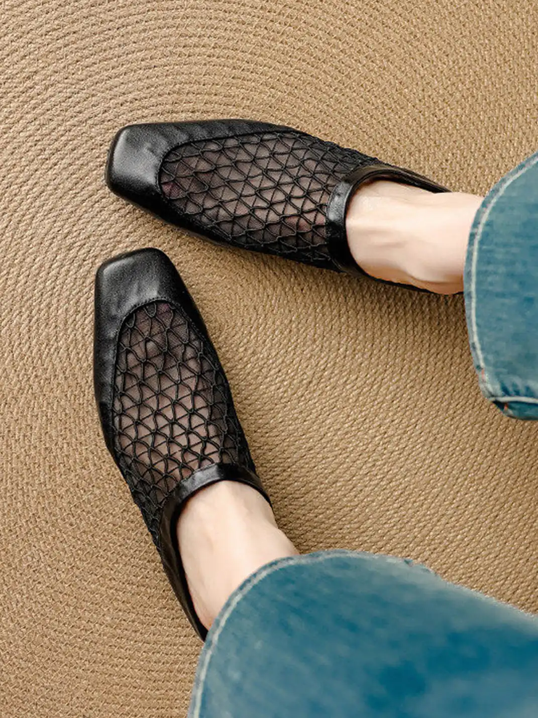 Cnlove Kids | Genuine Leather Mesh Hollow Out Closed Toe Mules