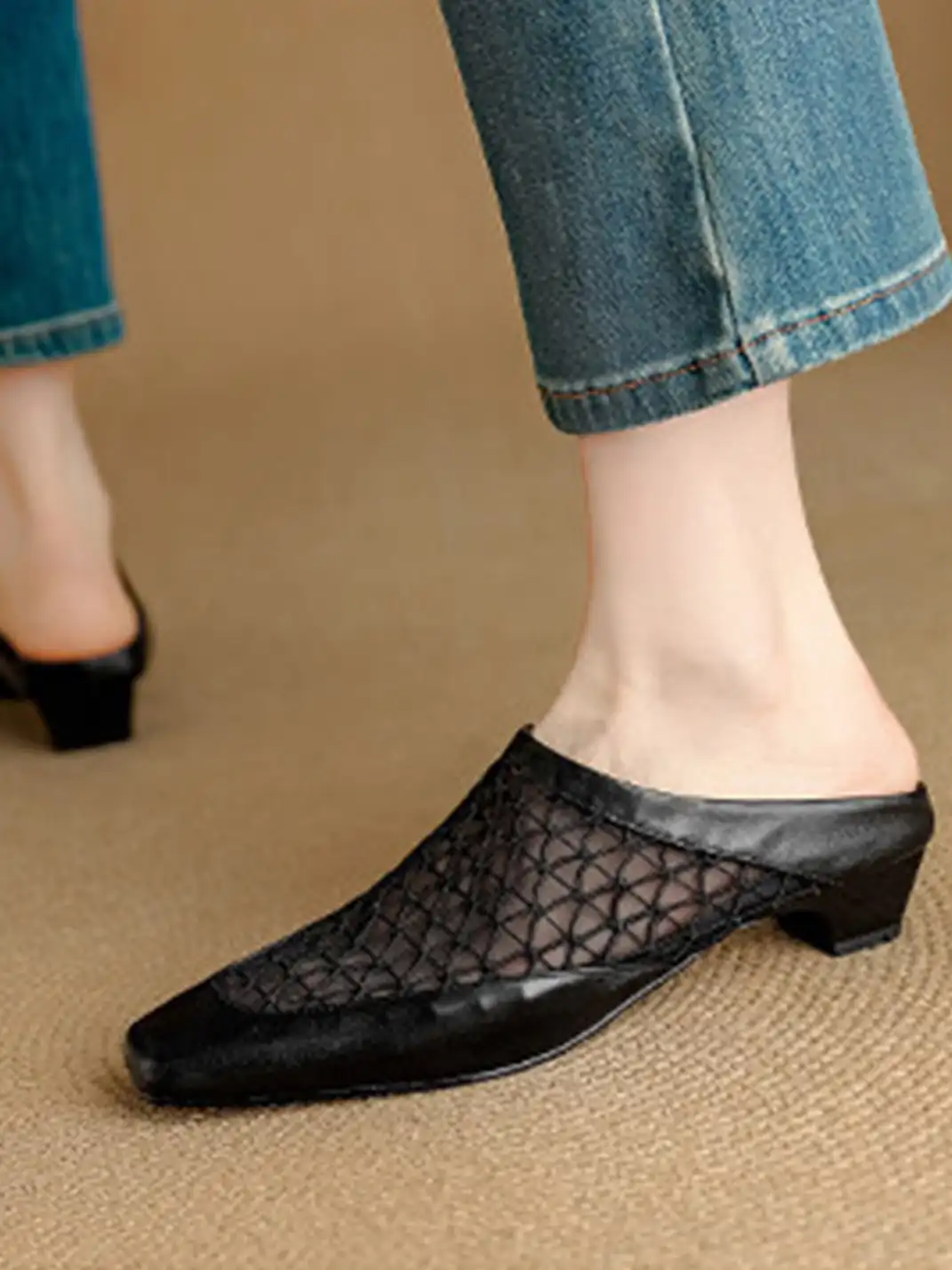 Cnlove Kids | Genuine Leather Mesh Hollow Out Closed Toe Mules
