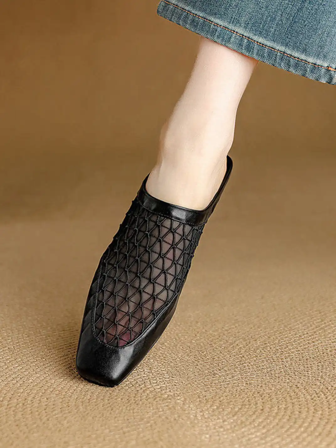 Cnlove Kids | Genuine Leather Mesh Hollow Out Closed Toe Mules