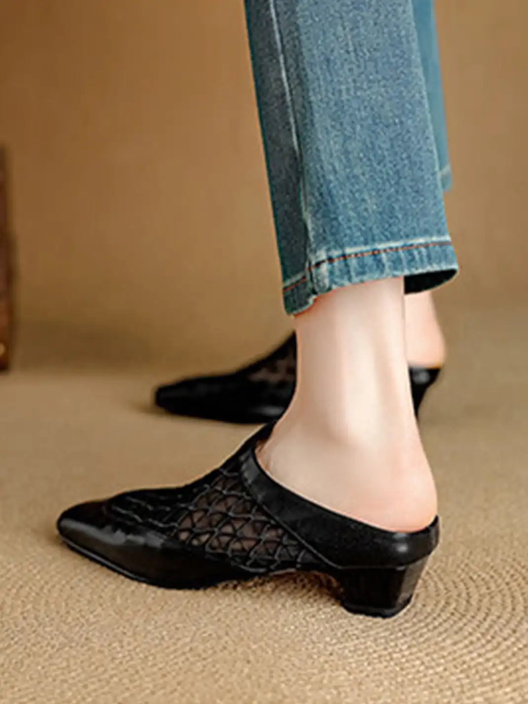 Cnlove Kids | Genuine Leather Mesh Hollow Out Closed Toe Mules