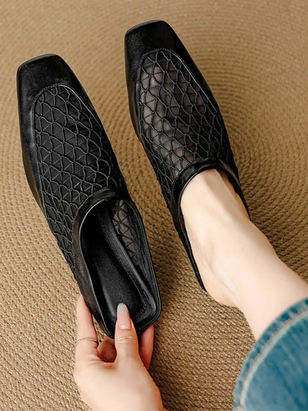 Cnlove Kids | Genuine Leather Mesh Hollow Out Closed Toe Mules