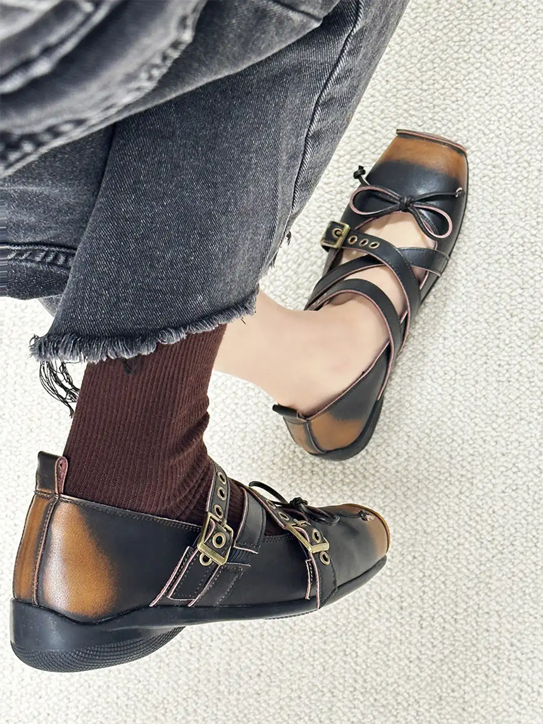 MR Deer | Retro Bow Cross Strap Ballet Flats