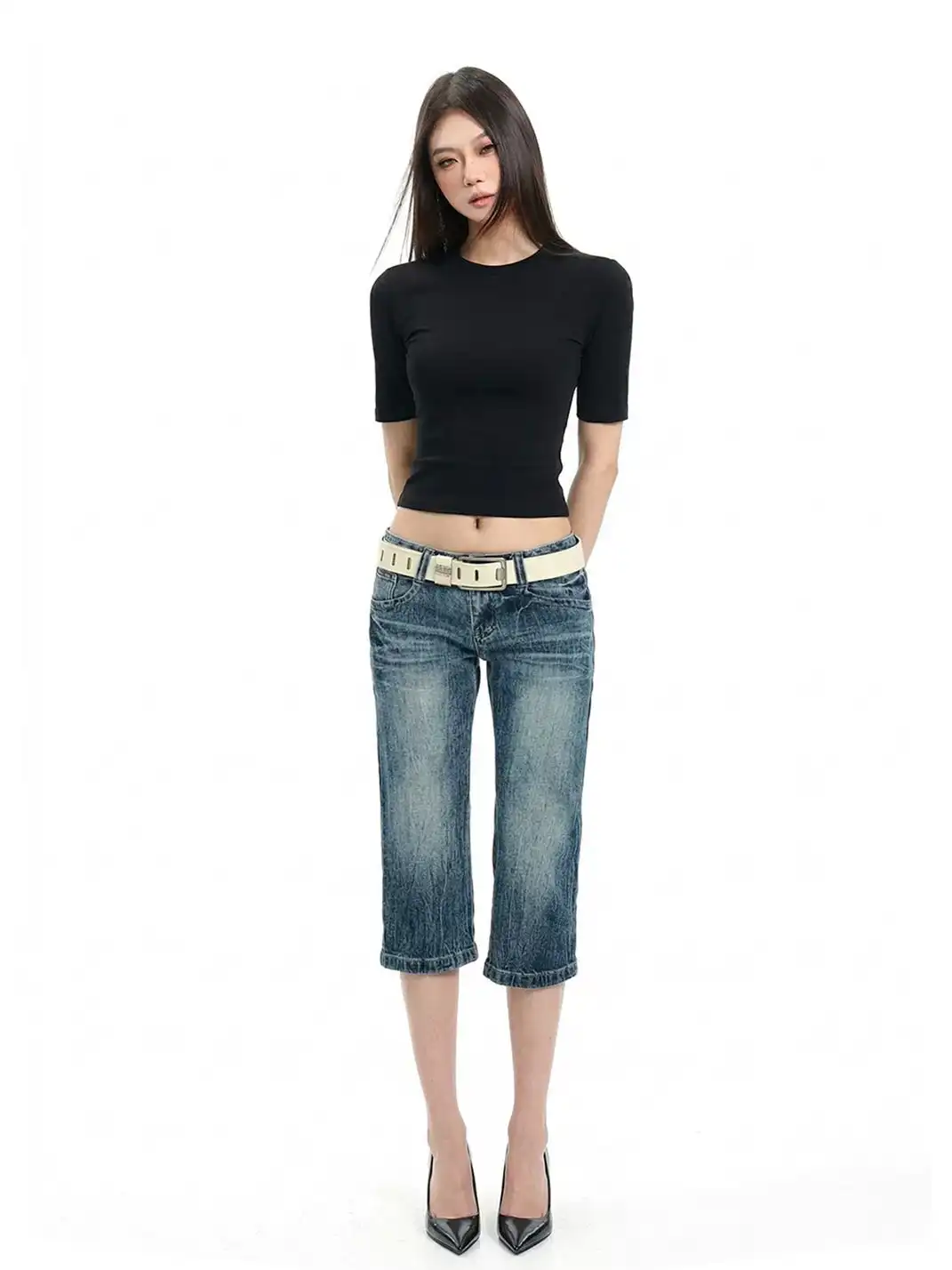 CCUP SPACE | Ribbed Cropped Half Sleeve T-Shirt