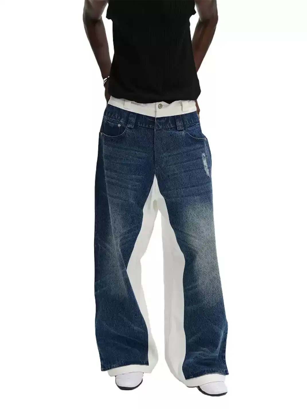 ANTERIOR LOVED | Double-layer Blue Spliced White-base Jeans
