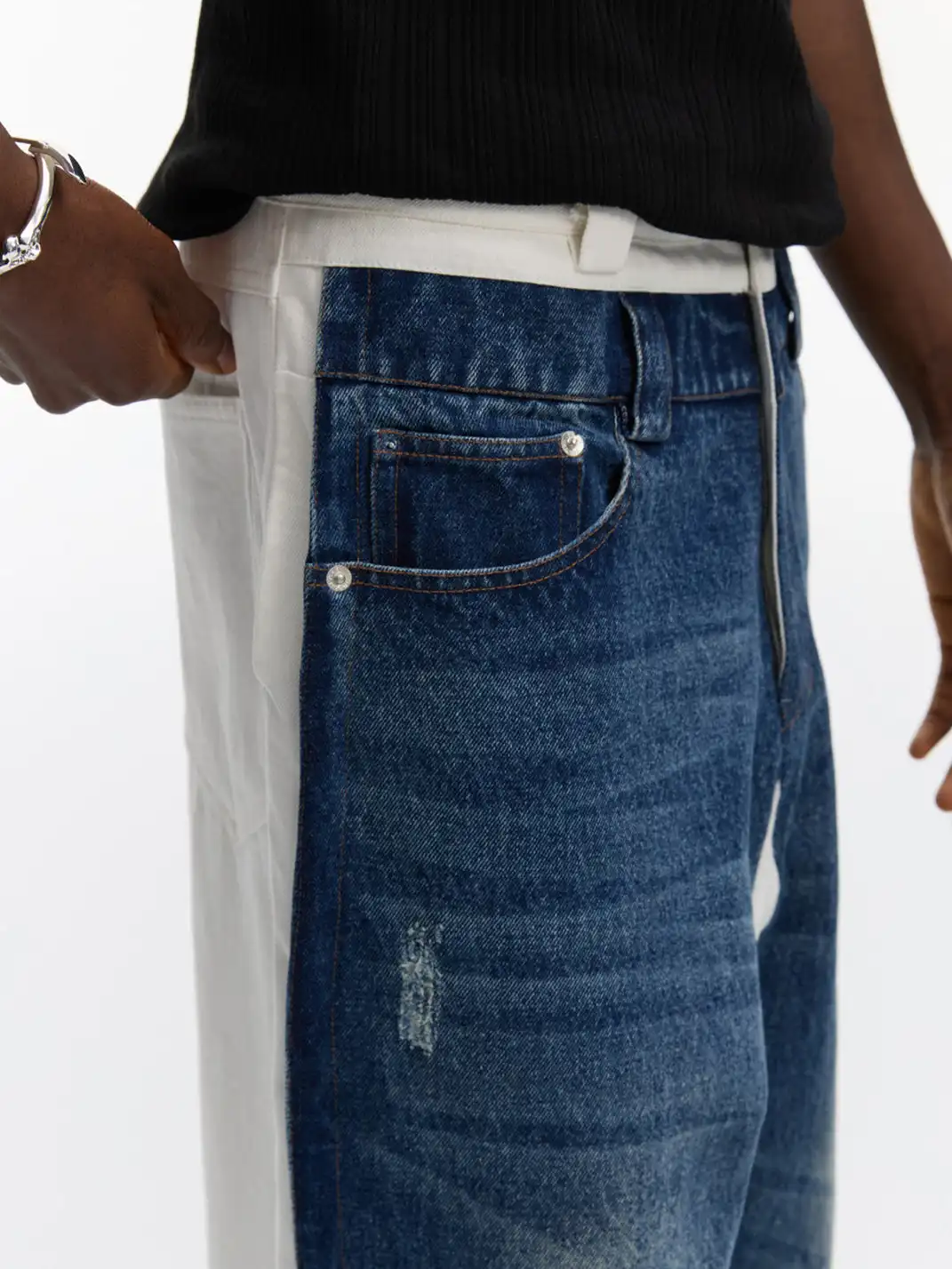 ANTERIOR LOVED | Double-layer Blue Spliced White-base Jeans