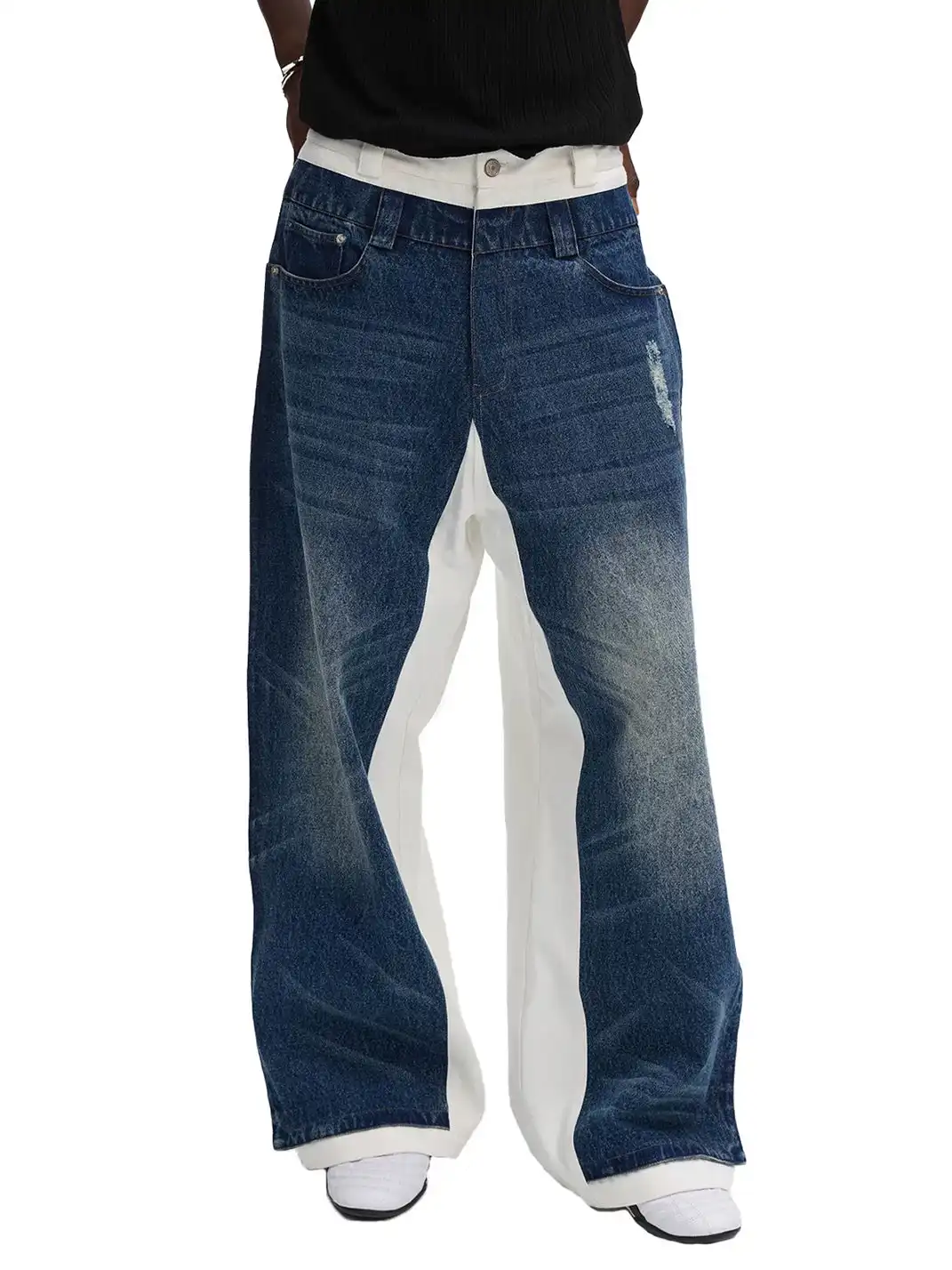 ANTERIOR LOVED | Double-layer Blue Spliced White-base Jeans