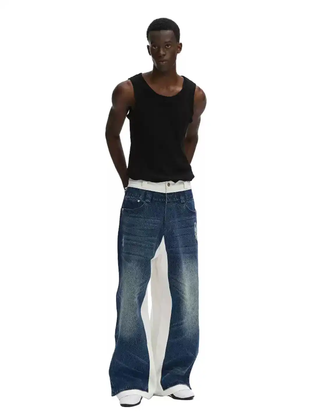 ANTERIOR LOVED | Double-layer Blue Spliced White-base Jeans