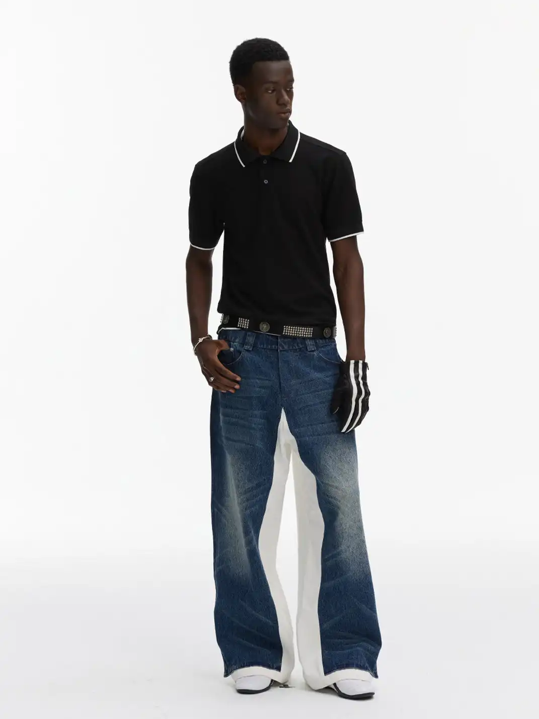 ANTERIOR LOVED | Double-layer Blue Spliced White-base Jeans