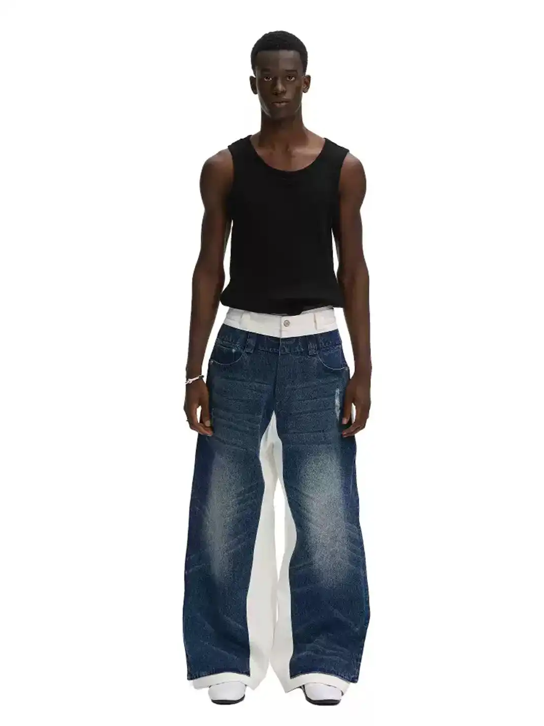 ANTERIOR LOVED | Double-layer Blue Spliced White-base Jeans