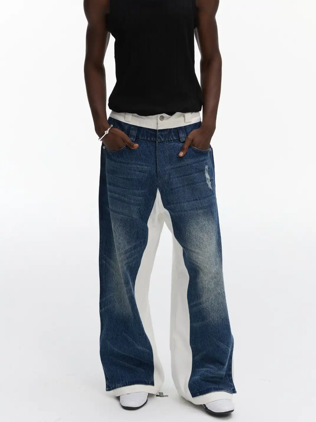 ANTERIOR LOVED | Double-layer Blue Spliced White-base Jeans