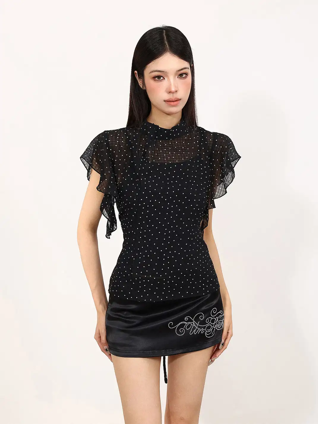 BIGGOLD | Polka Dot Chiffon T-Shirt With Camisole Inner Two-Piece Set