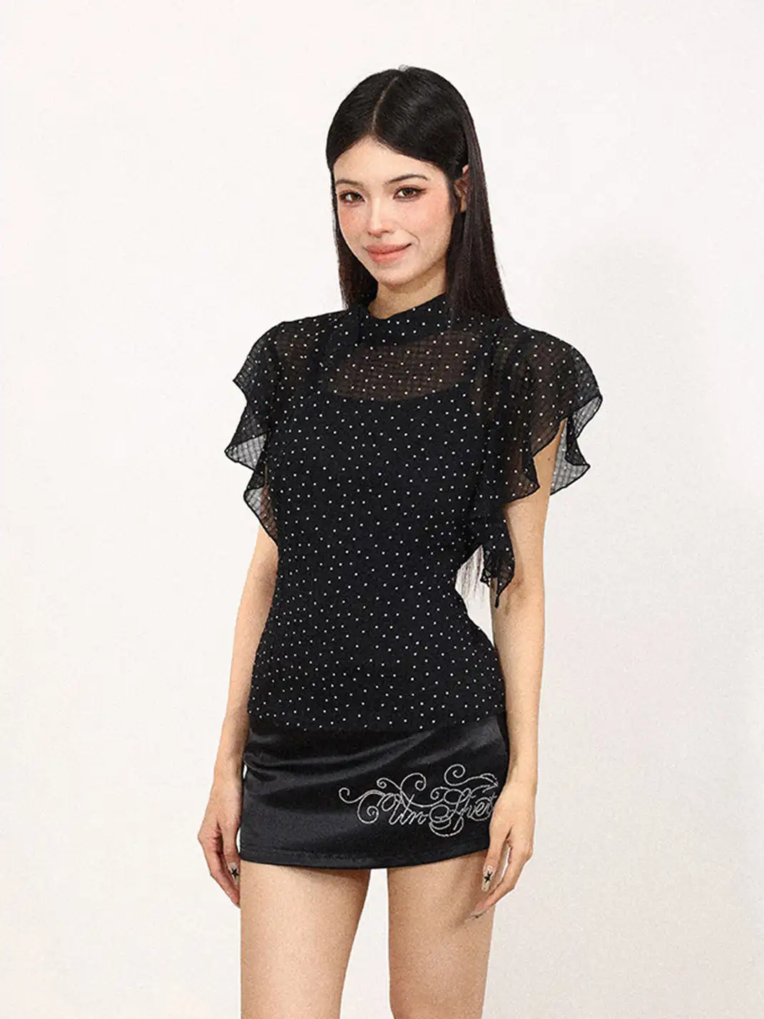 BIGGOLD | Polka Dot Chiffon T-Shirt With Camisole Inner Two-Piece Set