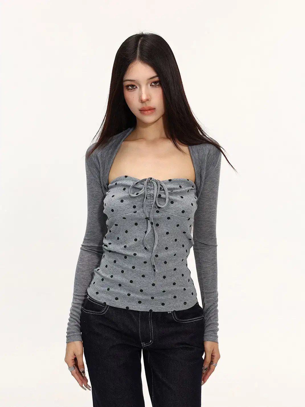 BIGGOLD | Thin Sun Protection Shrug Cardigan & Polka Dot Bandeau