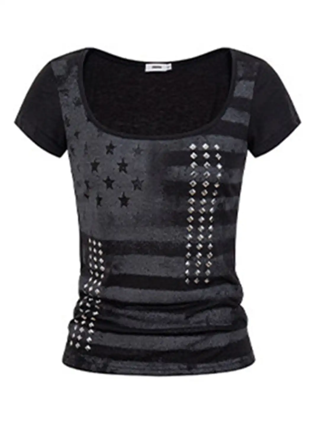 BIGGOLD | Vintage Striped Rhinestone Large Neck T-Shirt