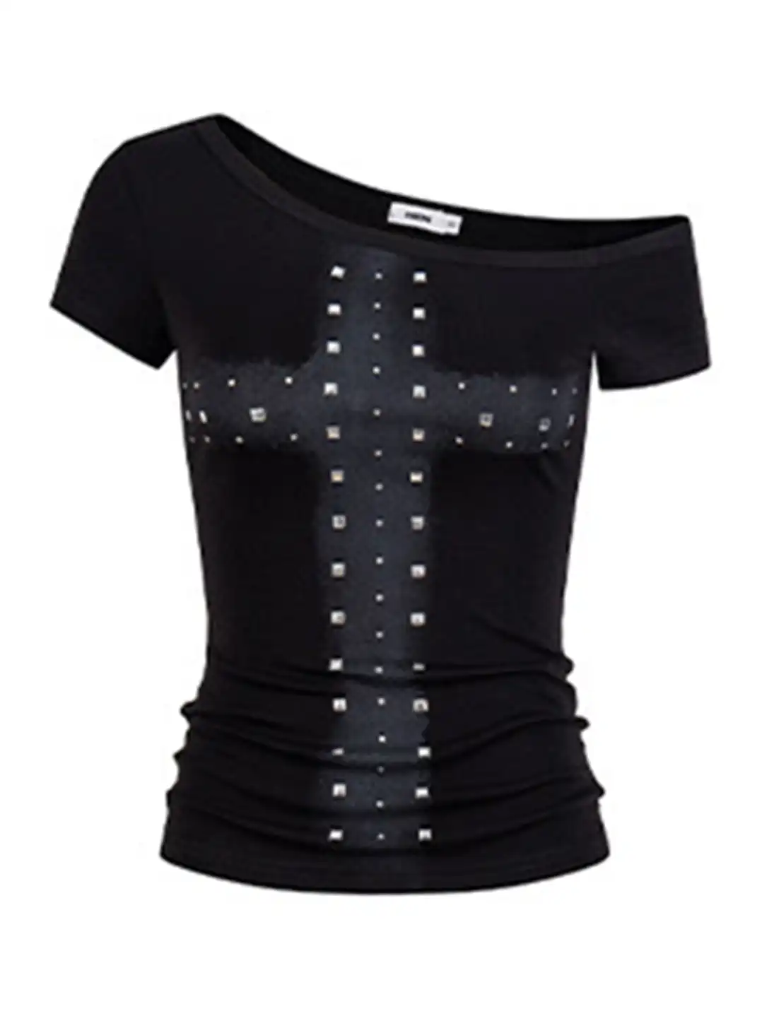 BIGGOLD | Cross Rivet Off-Shoulder T-Shirt