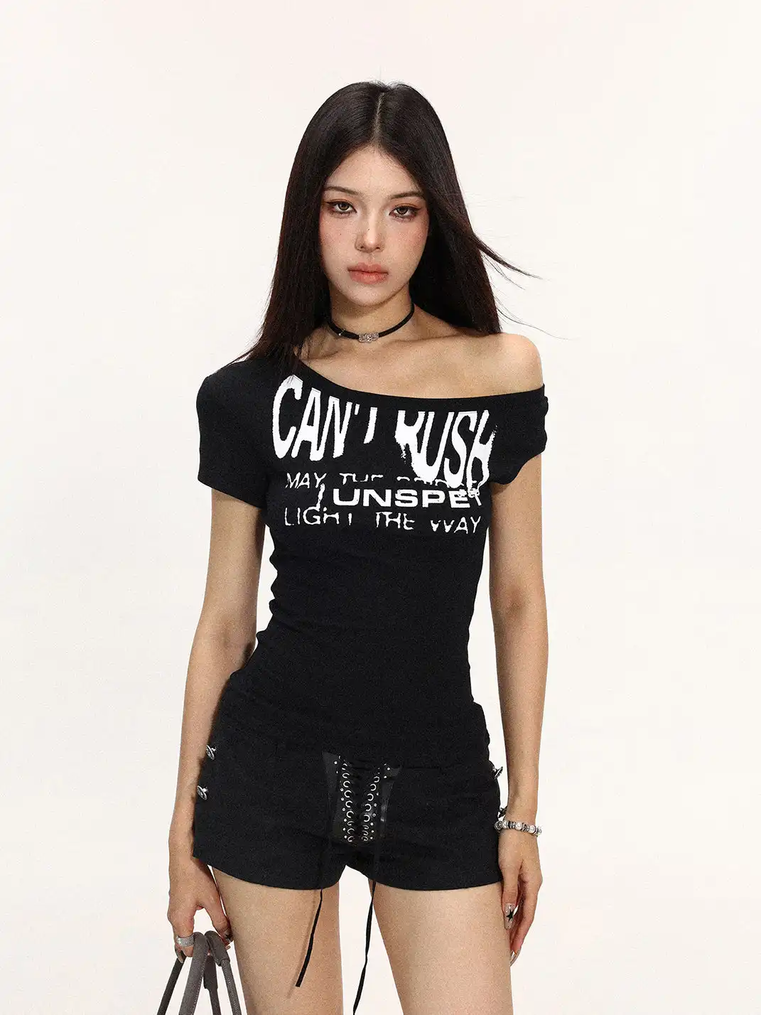 BIGGOLD | Letter Print Off-Shoulder T-Shirt