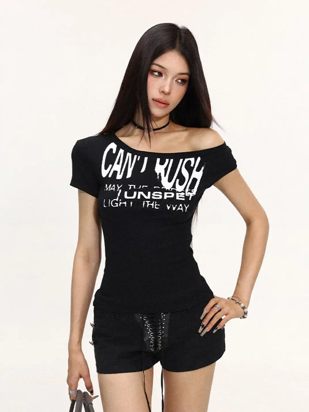 BIGGOLD | Letter Print Off-Shoulder T-Shirt