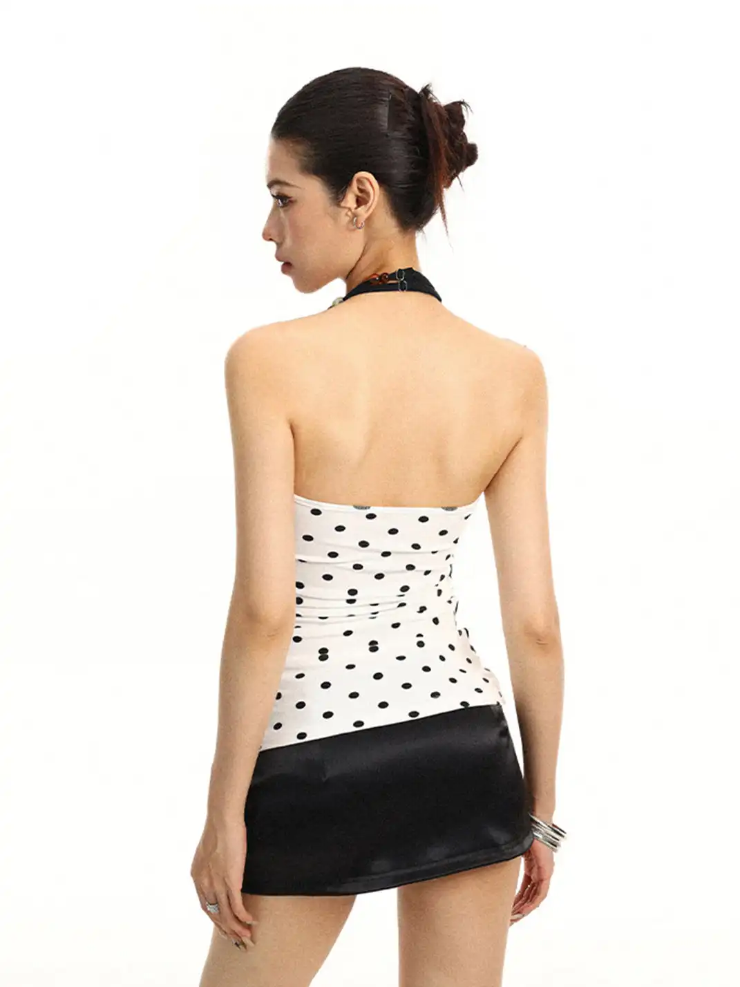 BIGGOLD | Halter Draped Neck Polka Dot Fake Two-Piece Top