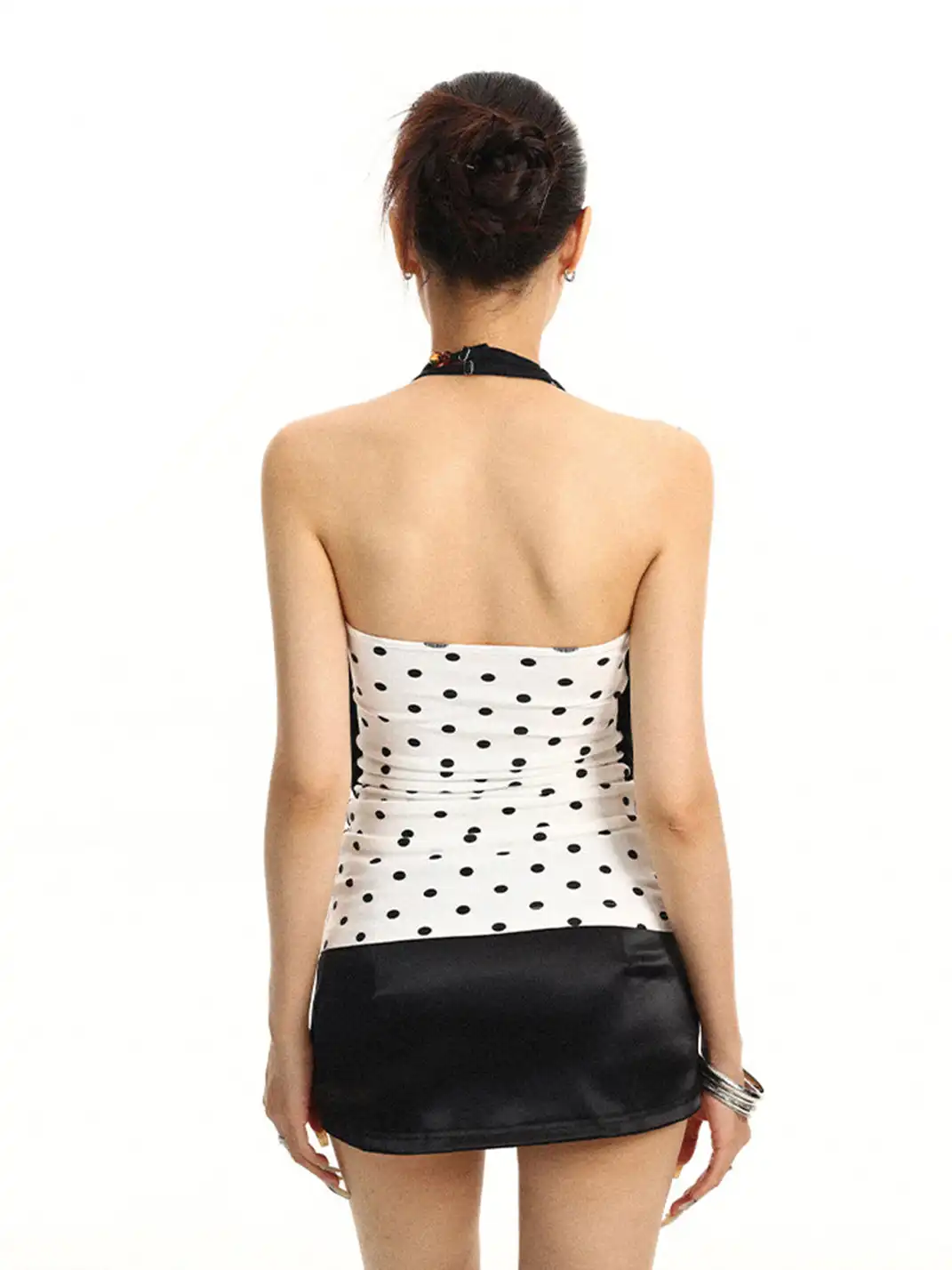 BIGGOLD | Halter Draped Neck Polka Dot Fake Two-Piece Top