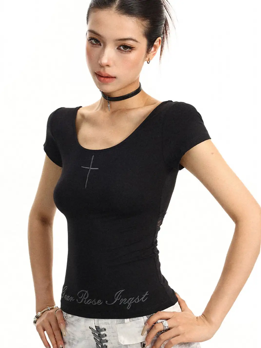 BIGGOLD | Lace Spliced Hollow Out T-Shirt