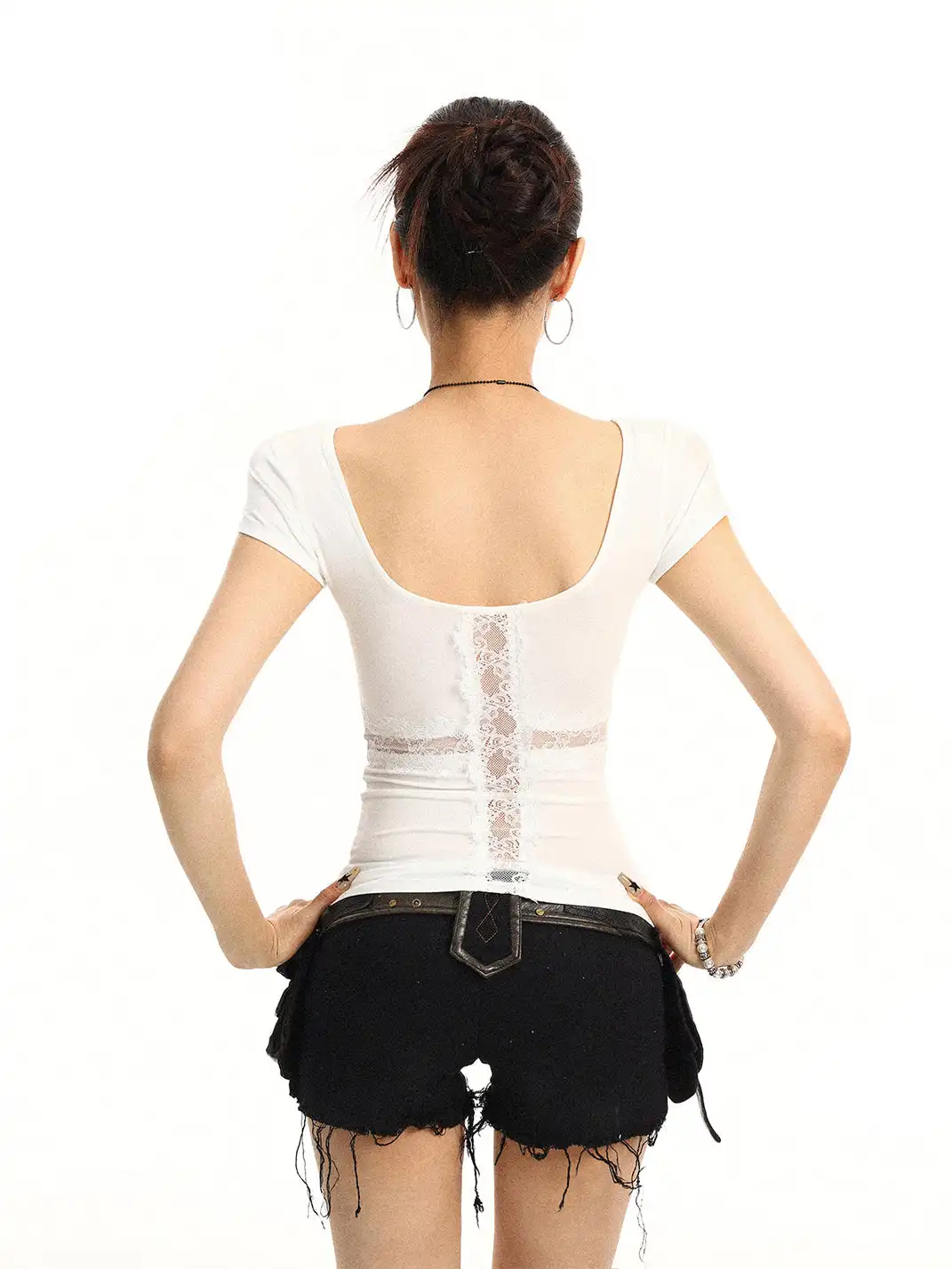 BIGGOLD | Lace Spliced Hollow Out T-Shirt