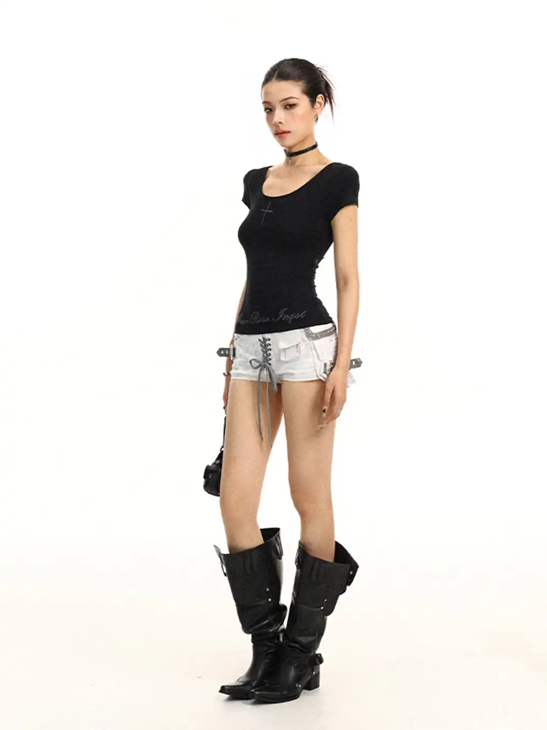 BIGGOLD | Lace Spliced Hollow Out T-Shirt