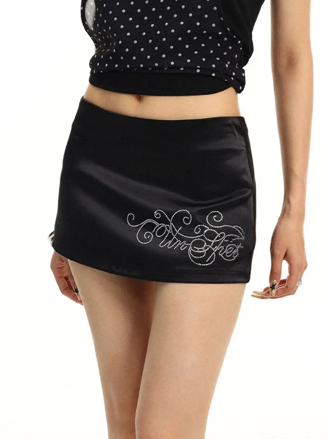 BIGGOLD | Satin Rhinestone Bodycon Mini Skirt
