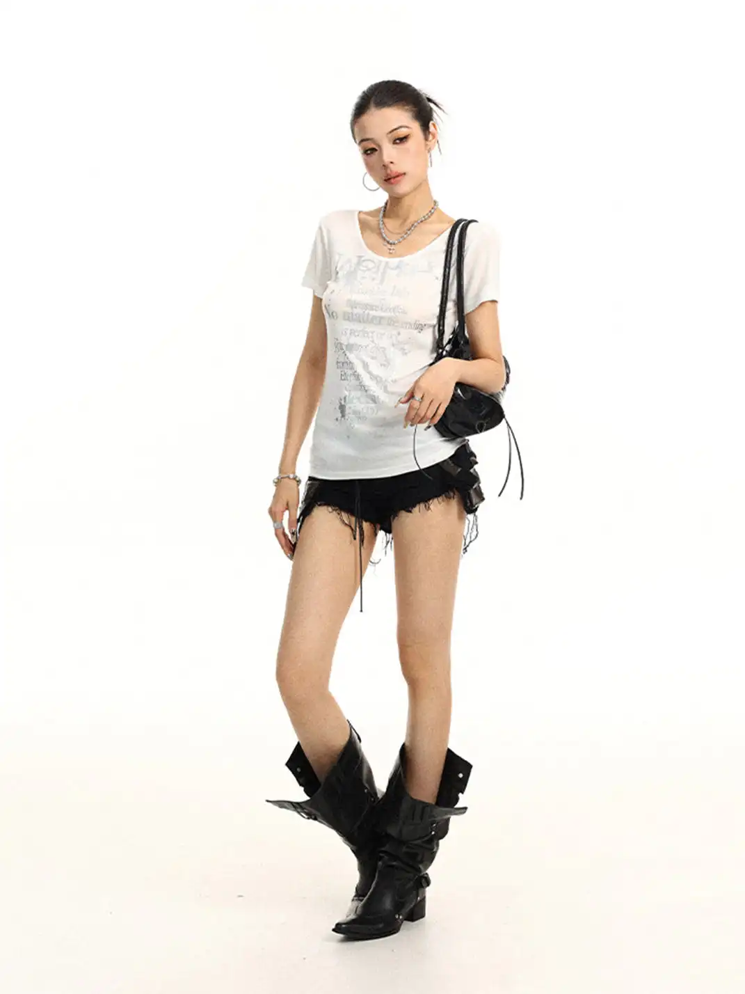 BIGGOLD | Letter Print U-Neck Short Sleeve T-Shirt