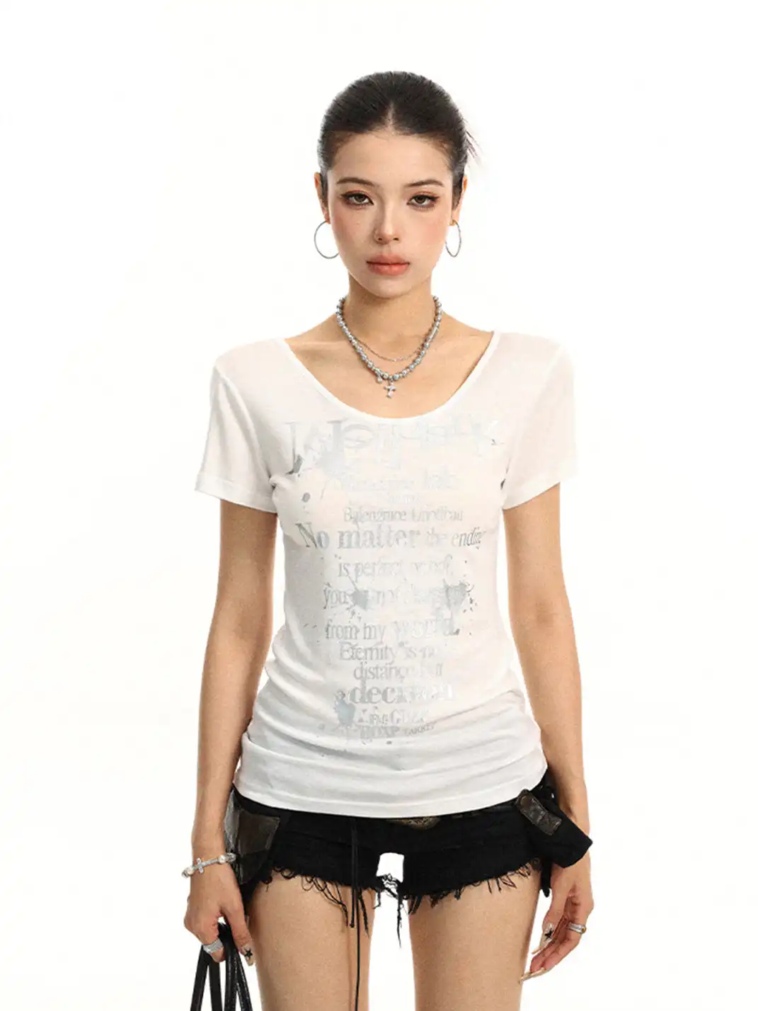BIGGOLD | Letter Print U-Neck Short Sleeve T-Shirt