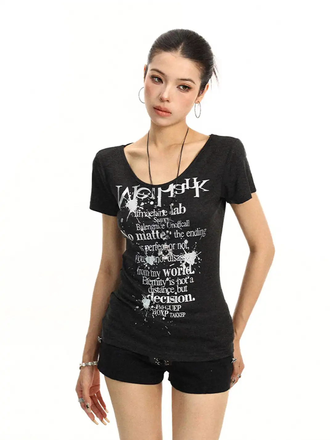 BIGGOLD | Letter Print U-Neck Short Sleeve T-Shirt