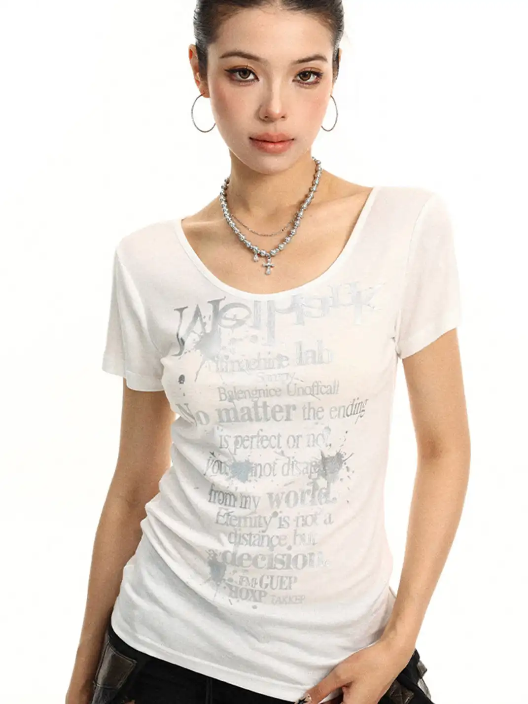 BIGGOLD | Letter Print U-Neck Short Sleeve T-Shirt