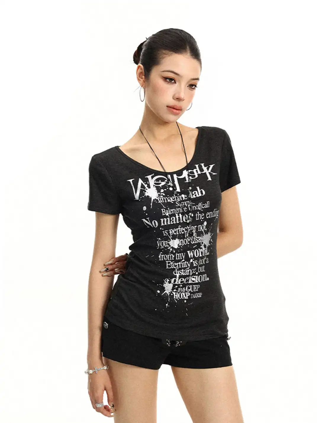 BIGGOLD | Letter Print U-Neck Short Sleeve T-Shirt