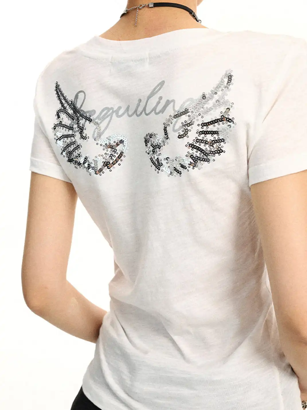 BIGGOLD | Wing Pattern V-Neck Regular Shoulder Short Sleeve T-Shirt