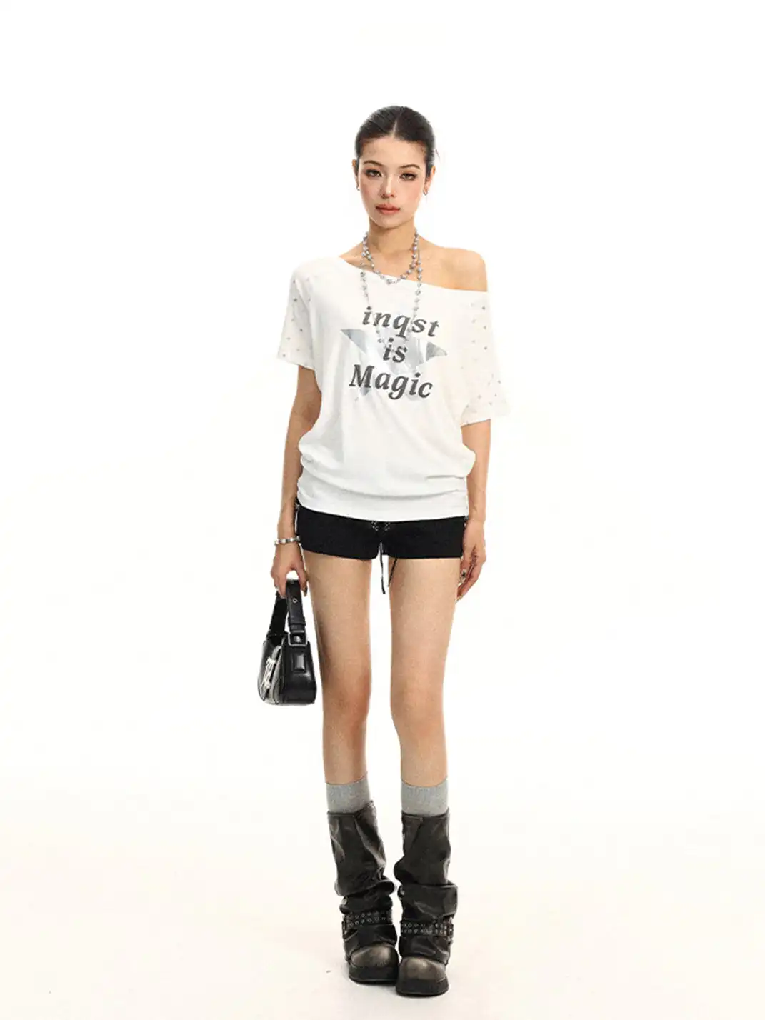 BIGGOLD | Star & Letter Print Off-Shoulder T-Shirt