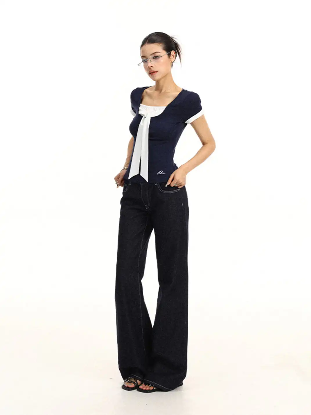 BIGGOLD | Bow Fake Two-Piece Regular Shoulder T-Shirt