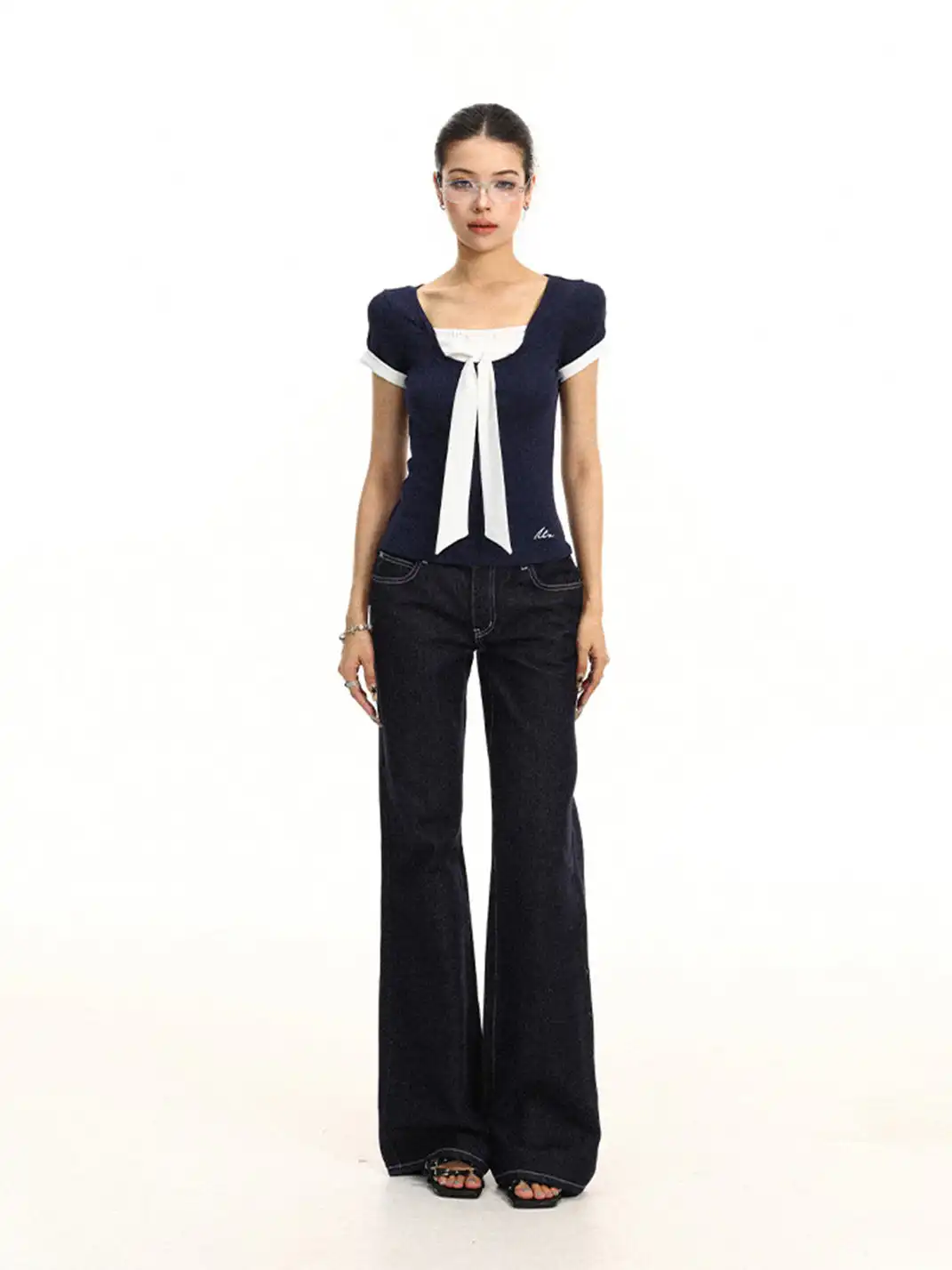BIGGOLD | Bow Fake Two-Piece Regular Shoulder T-Shirt