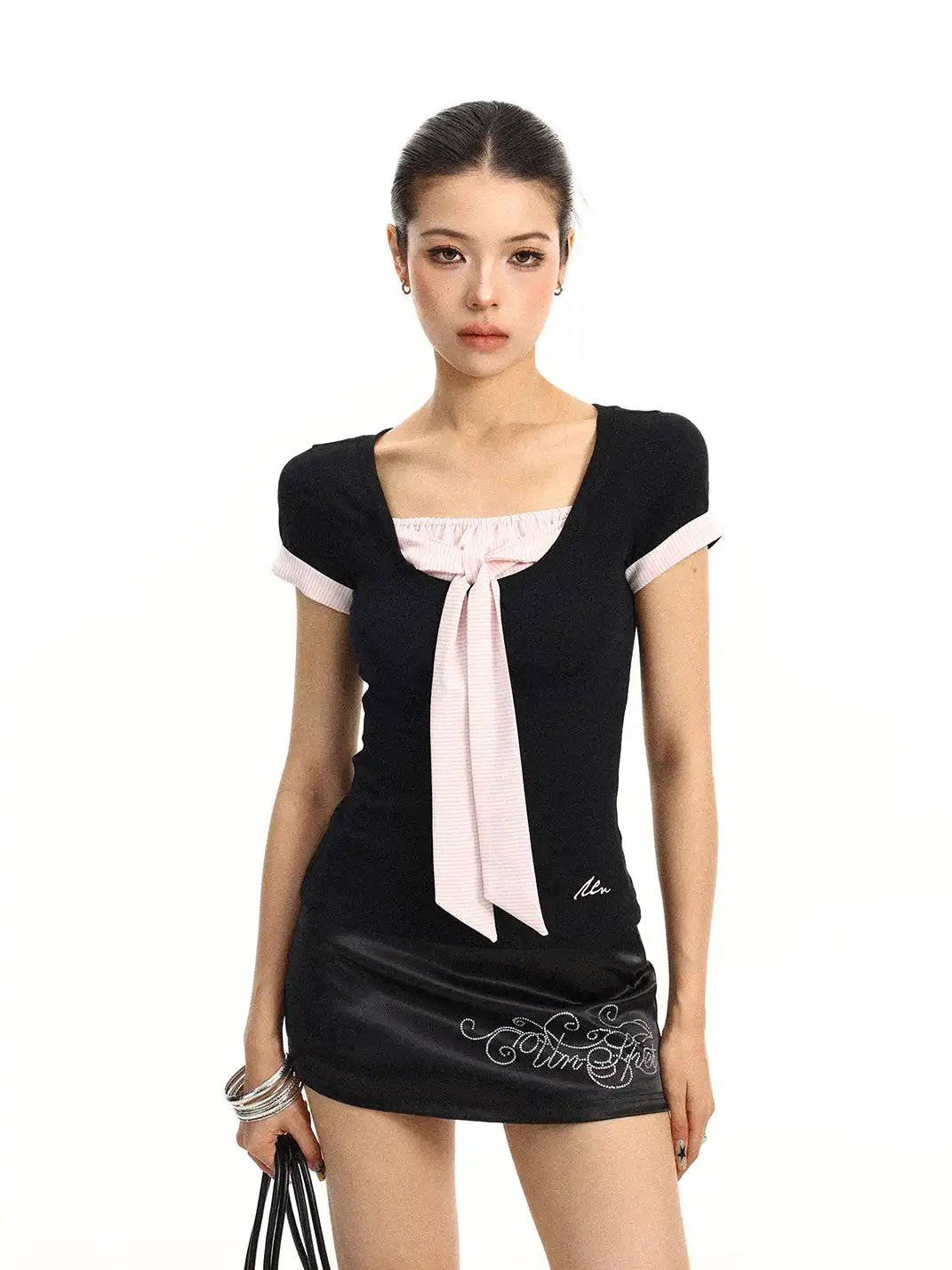 BIGGOLD | Bow Fake Two-Piece Regular Shoulder T-Shirt