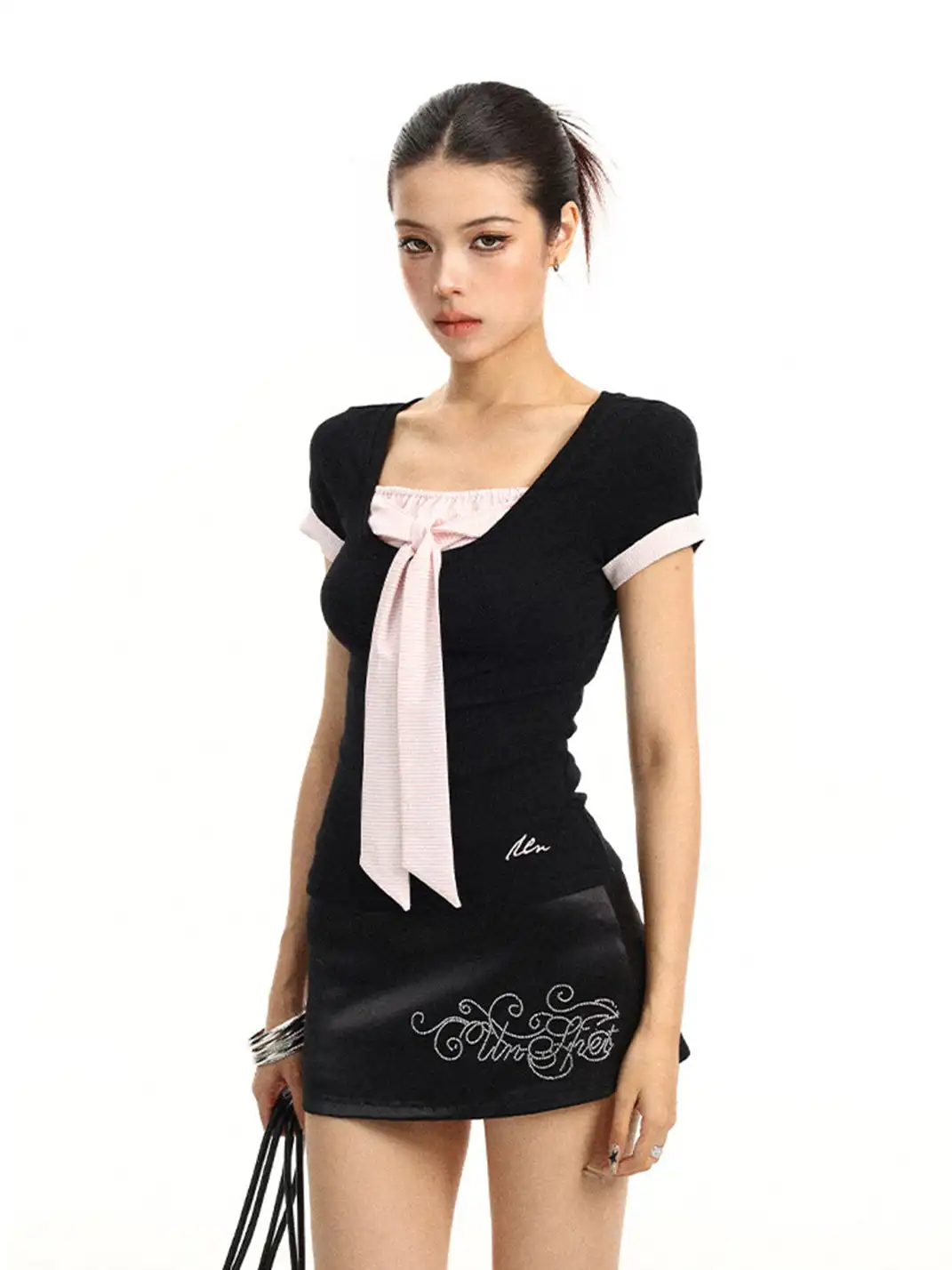 BIGGOLD | Bow Fake Two-Piece Regular Shoulder T-Shirt
