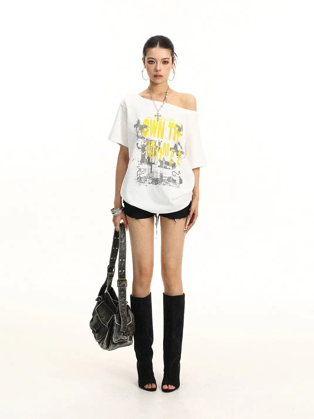 BIGGOLD | Graffiti Letter Print Off-Shoulder T-Shirt