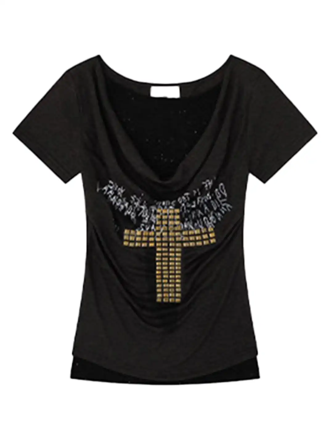 BIGGOLD | Lace Spliced Two-Piece Look Cowl Neck T-Shirt
