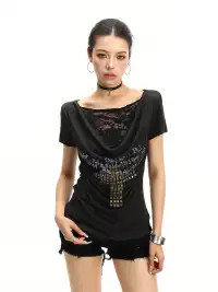 BIGGOLD | Lace Spliced Two-Piece Look Cowl Neck T-Shirt
