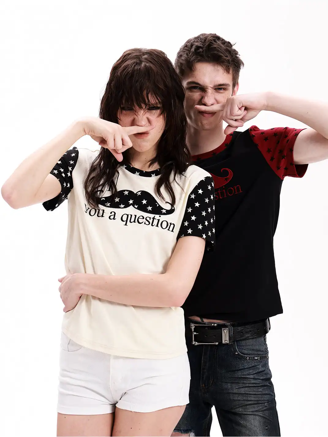 DETW | Mustache Patch Slogan Spliced T-Shirt
