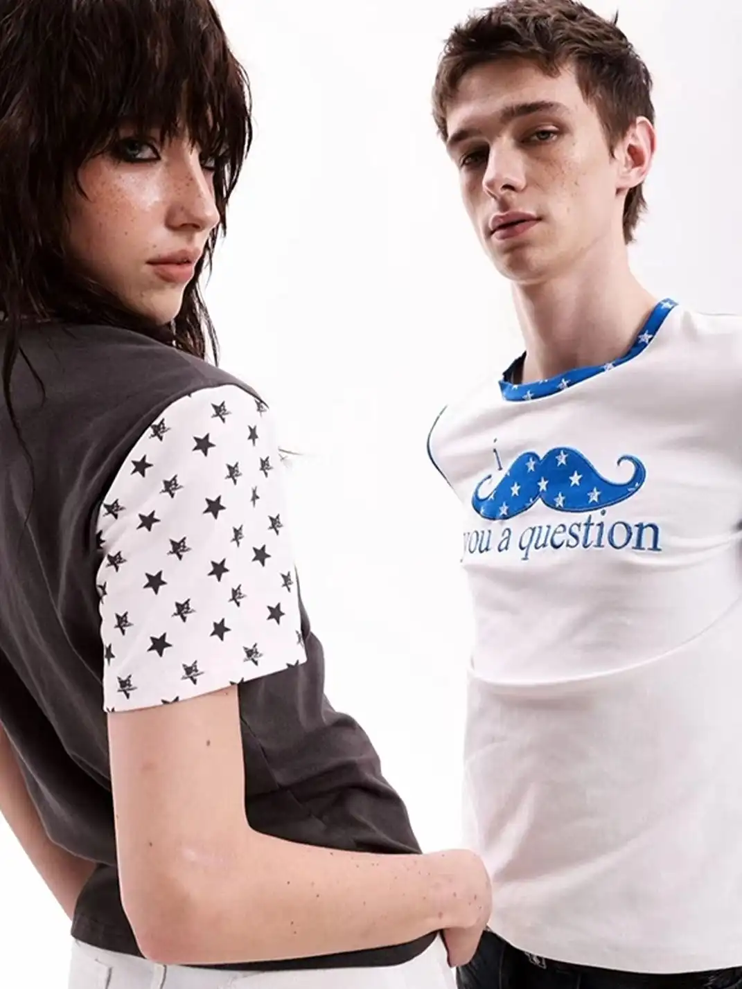 DETW | Mustache Patch Slogan Spliced T-Shirt